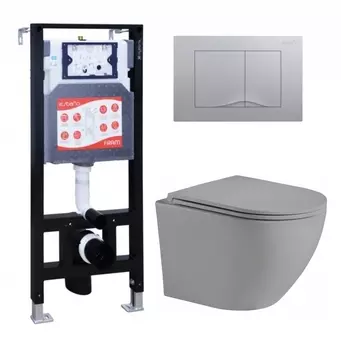 Комплект 3 в 1 инсталляция ESBANO FRAM + Унитаз подвесной Weltwasser WW Merzbach 043 MT-GR + кнопка хром матовая