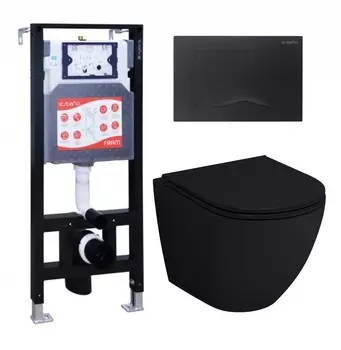 Комплект 3 в 1 инсталляция ESBANO FRAM + Унитаз подвесной Grossman GR-4455BMS + кнопка черная матовая