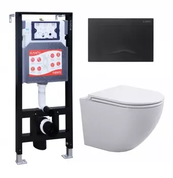 Комплект 3 в 1 инсталляция ESBANO FRAM + Подвесной унитаз SinteSi EVI + кнопка черная матовая