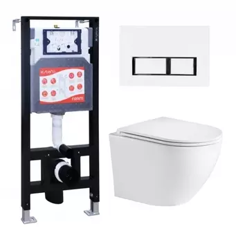 Комплект 3 в 1 инсталляция ESBANO FRAM + Подвесной унитаз WeltWasser Merzbach 043 GL-WT + кнопка белая глянцевая