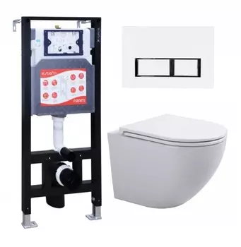 Комплект 3 в 1 инсталляция ESBANO FRAM + Подвесной унитаз SinteSi EVI + кнопка белая глянцевая