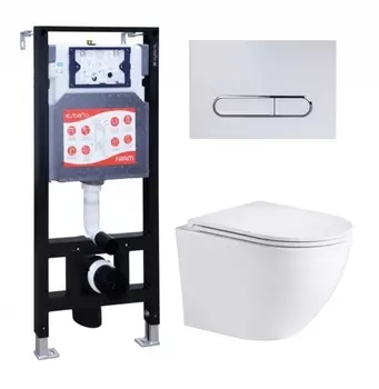 Комплект 3 в 1 инсталляция ESBANO FRAM + Подвесной унитаз WeltWasser Merzbach 043 GL-WT + кнопка белая глянцевая