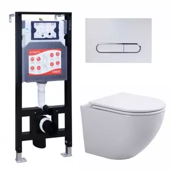 Комплект 3 в 1 инсталляция ESBANO FRAM + Подвесной унитаз SinteSi EVI + кнопка белая глянцевая