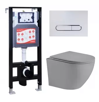 Комплект 3 в 1 инсталляция ESBANO FRAM + Унитаз подвесной Weltwasser WW Merzbach 043 MT-GR + кнопка белая глянцевая