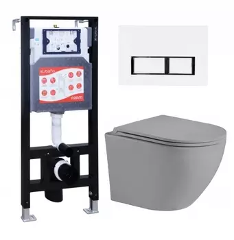 Комплект 3 в 1 инсталляция ESBANO FRAM + Унитаз подвесной Weltwasser WW Merzbach 043 MT-GR + кнопка белая глянцевая