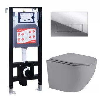 Комплект 3 в 1 инсталляция ESBANO FRAM + Унитаз подвесной Weltwasser WW Merzbach 043 MT-GR + кнопка хром глянцевая