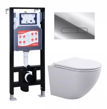 Комплект 3 в 1 инсталляция ESBANO FRAM + Подвесной унитаз SinteSi EVI + кнопка хром глянцевая