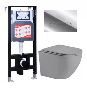 Комплект 3 в 1 инсталляция ESBANO FRAM + Унитаз подвесной Weltwasser WW Merzbach 043 MT-GR + кнопка хром глянцевая