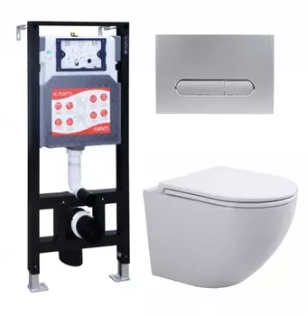 Комплект 3 в 1 инсталляция ESBANO FRAM + Подвесной унитаз SinteSi EVI + кнопка хром матовая