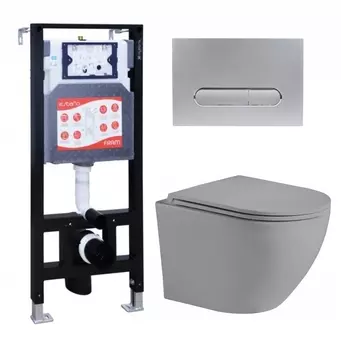 Комплект 3 в 1 инсталляция ESBANO FRAM + Унитаз подвесной Weltwasser WW Merzbach 043 MT-GR + кнопка хром матовая