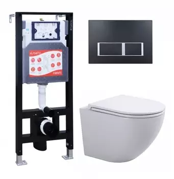 Комплект 3 в 1 инсталляция ESBANO FRAM + Подвесной унитаз SinteSi EVI + кнопка черная матовая