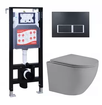 Комплект 3 в 1 инсталляция ESBANO FRAM + Унитаз подвесной Weltwasser WW Merzbach 043 MT-GR + кнопка черная матовая