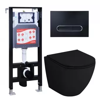 Комплект 3 в 1 инсталляция ESBANO FRAM + Унитаз подвесной Grossman GR-4455BMS + кнопка черная матовая