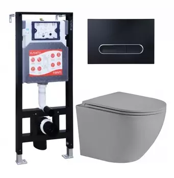 Комплект 3 в 1 инсталляция ESBANO FRAM + Унитаз подвесной Weltwasser WW Merzbach 043 MT-GR + кнопка черная матовая