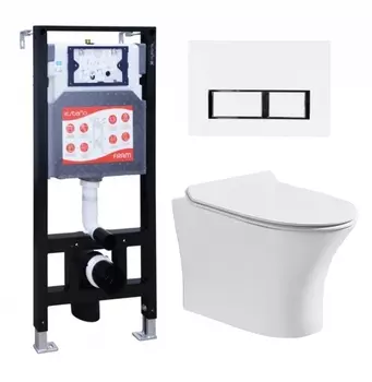Комплект 3 в 1 инсталляция ESBANO FRAM + Подвесной безободковый унитаз CeruttiSpa Bernina aria CT7191 + кнопка белая глянцевая