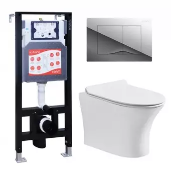Комплект 3 в 1 инсталляция ESBANO FRAM + Подвесной безободковый унитаз CeruttiSpa Bernina aria CT7191 + кнопка хром глянцевая