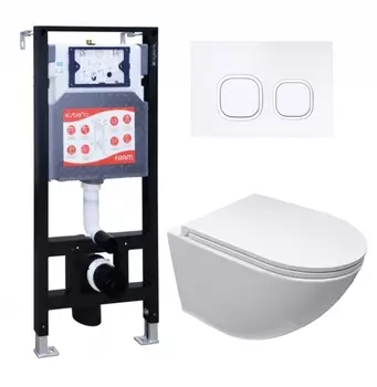 Комплект 3 в 1 инсталляция ESBANO FRAM + Подвесной безободковый унитаз Cerutti Spa Sella aria CT9529 Tornado + кнопка белая глянцевая