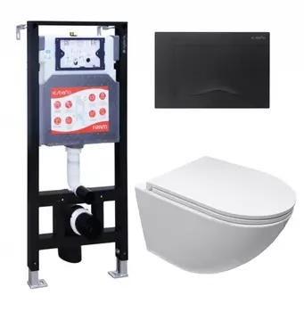 Комплект 3 в 1 инсталляция ESBANO FRAM + Подвесной безободковый унитаз Cerutti Spa Sella aria CT9529 Tornado + кнопка черная матовая