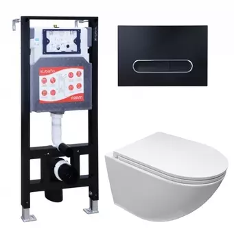 Комплект 3 в 1 инсталляция ESBANO FRAM + Подвесной безободковый унитаз Cerutti Spa Sella aria CT9529 Tornado + кнопка черная матовая