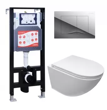 Комплект 3 в 1 инсталляция ESBANO FRAM + Подвесной безободковый унитаз Cerutti Spa Sella aria CT9529 Tornado + кнопка хром глянцевая