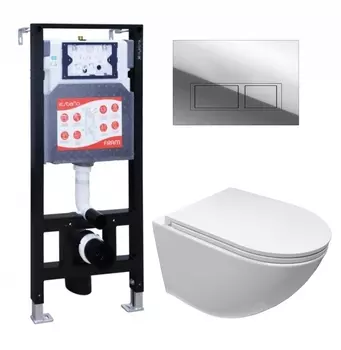 Комплект 3 в 1 инсталляция ESBANO FRAM + Подвесной безободковый унитаз Cerutti Spa Sella aria CT9529 Tornado + кнопка хром глянцевая