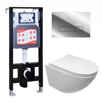 Комплект 3 в 1 инсталляция ESBANO FRAM + Подвесной безободковый унитаз Cerutti Spa Sella aria CT9529 Tornado + кнопка хром глянцевая
