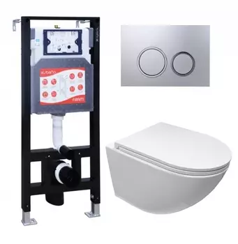 Комплект 3 в 1 инсталляция ESBANO FRAM + Подвесной безободковый унитаз Cerutti Spa Sella aria CT9529 Tornado + кнопка хром матовая