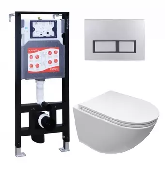 Комплект 3 в 1 инсталляция ESBANO FRAM + Подвесной безободковый унитаз Cerutti Spa Sella aria CT9529 Tornado + кнопка хром матовая