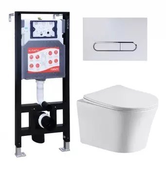 Комплект 3 в 1 инсталляция ESBANO FRAM + Подвесной унитаз CeruttiSpa Adige Aria CT7837 + кнопка белая глянцевая