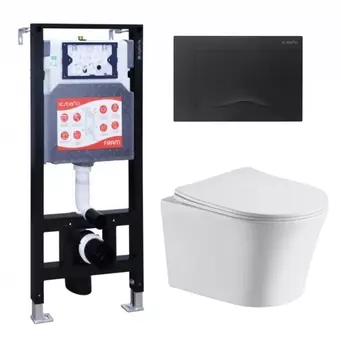 Комплект 3 в 1 инсталляция ESBANO FRAM + Подвесной унитаз CeruttiSpa Adige Aria CT7837 + кнопка черная матовая