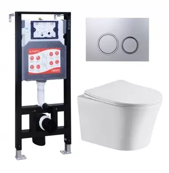 Комплект 3 в 1 инсталляция ESBANO FRAM + Подвесной унитаз CeruttiSpa Adige Aria CT7837 + кнопка хром матовая