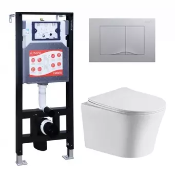 Комплект 3 в 1 инсталляция ESBANO FRAM + Подвесной унитаз CeruttiSpa Adige Aria CT7837 + кнопка хром матовая