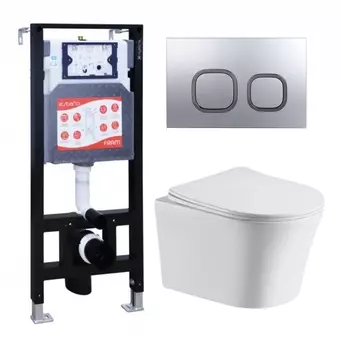 Комплект 3 в 1 инсталляция ESBANO FRAM + Подвесной унитаз CeruttiSpa Adige Aria CT7837 + кнопка хром матовая