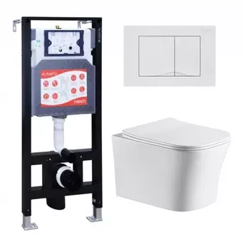 Комплект 3 в 1 инсталляция ESBANO FRAM + Подвесной унитаз CeruttiSpa Marmolada aria CT7778 + кнопка белая глянцевая