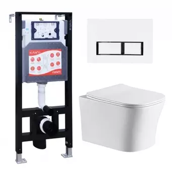 Комплект 3 в 1 инсталляция ESBANO FRAM + Подвесной унитаз CeruttiSpa Marmolada aria CT7778 + кнопка белая глянцевая