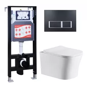 Комплект 3 в 1 инсталляция ESBANO FRAM + Подвесной унитаз CeruttiSpa Marmolada aria CT7778 + кнопка черная матовая
