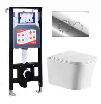 Комплект 3 в 1 инсталляция ESBANO FRAM + Подвесной унитаз CeruttiSpa Marmolada aria CT7778 + кнопка хром глянцевая