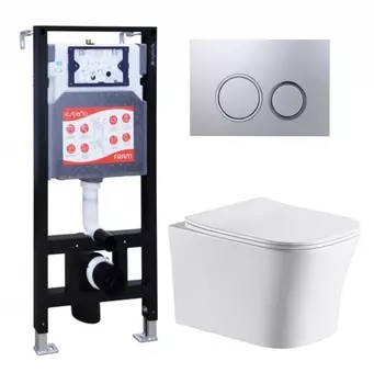 Комплект 3 в 1 инсталляция ESBANO FRAM + Подвесной унитаз CeruttiSpa Marmolada aria CT7778 + кнопка хром матовая