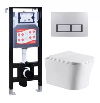 Комплект 3 в 1 инсталляция ESBANO FRAM + Подвесной унитаз Cerutti Spa Marmolada aria CT7778 + кнопка хром матовая