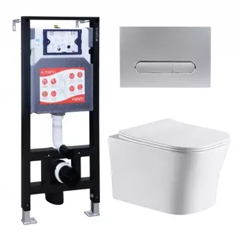 Комплект 3 в 1 инсталляция ESBANO FRAM + Подвесной унитаз CeruttiSpa Marmolada aria CT7778 + кнопка хром матовая