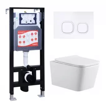 Комплект 3 в 1 инсталляция ESBANO FRAM + Подвесной унитаз SinteSi BALTI + кнопка белая