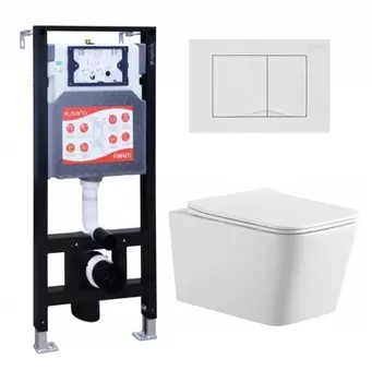 Комплект 3 в 1 инсталляция ESBANO FRAM + Подвесной унитаз SinteSi BALTI + кнопка белая глянцевая