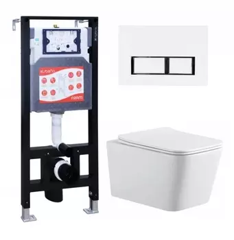 Комплект 3 в 1 инсталляция ESBANO FRAM + Подвесной унитаз SinteSi BALTI + кнопка белая глянцевая