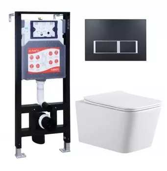 Комплект 3 в 1 инсталляция ESBANO FRAM + Подвесной унитаз SinteSi BALTI + кнопка черная матовая