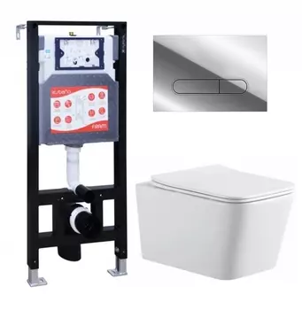 Комплект 3 в 1 инсталляция ESBANO FRAM + Подвесной унитаз SinteSi BALTI + кнопка хром глянцевая