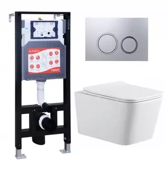 Комплект 3 в 1 инсталляция ESBANO FRAM + Подвесной унитаз SinteSi BALTI + кнопка хром матовая