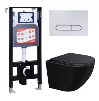 Комплект 3 в 1 инсталляция ESBANO FRAM + Подвесной унитаз SinteSi EVI + кнопка белая глянцевая