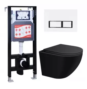 Комплект 3 в 1 инсталляция ESBANO FRAM + Подвесной унитаз SinteSi EVI + кнопка белая глянцевая