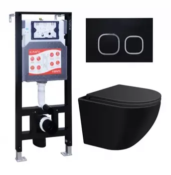 Комплект 3 в 1 инсталляция ESBANO FRAM + Подвесной унитаз SinteSi EVI + кнопка черная матовая