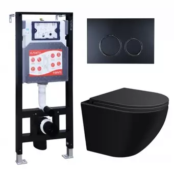 Комплект 3 в 1 инсталляция ESBANO FRAM + Подвесной унитаз SinteSi EVI + кнопка черная матовая